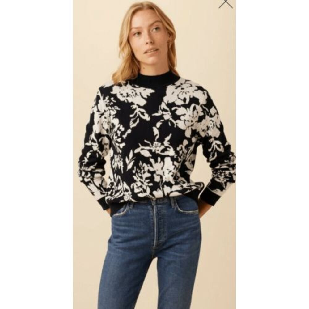 Amour Vert NWT‎ Women's Almira Organic Cotton Black Ivory Crewneck Sweater - 2X